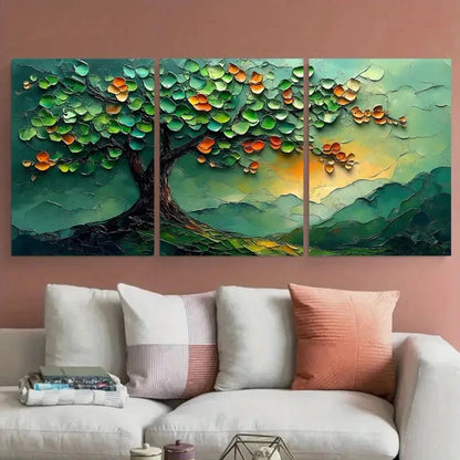 3pcs Abstract Green Tree Textured Nature Landscape Wall Art Set Canvas Framed 40x60cm - High Quality Print 100% Australian Made Wall Canvas Ready to Hang