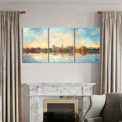 3pcs Cityscape Waterfront View Architectural Metal Print Ready to Hang Art