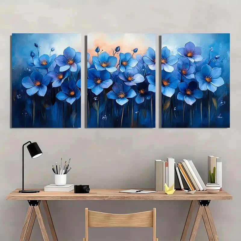 3pcs Bluebell Painting Flowers Watercolor Metal Print Ready to Hang Art