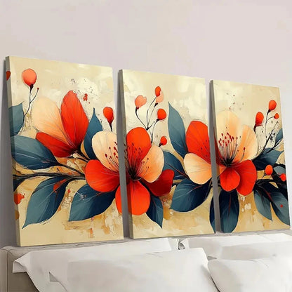 3pcs Red, Black Modern Minimalist Botanical   Wall Art Set Canvas Framed 40x60cm - High Quality Print 100% Australian Made Wall Canvas Ready to Hang