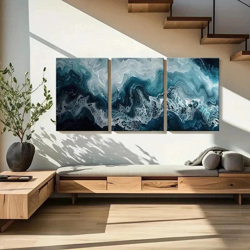 3pcs Abstract Ocean Waves Swirling Tides Wall Art Set Canvas Framed 40x60cm - High Quality Print 100% Australian Made Wall Canvas Ready to Hang