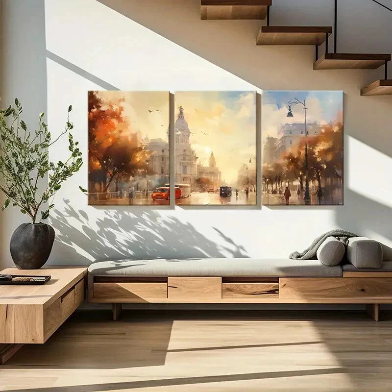 3pcs Abstract Cityscape Art Trees Buildings Metal Print Ready to Hang Art