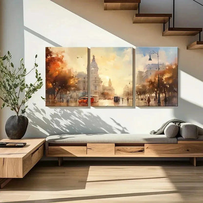 3pcs Abstract Cityscape Art Trees Buildings Metal Print Ready to Hang Art