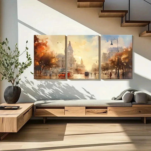 3pcs Abstract Cityscape Art Trees Buildings Metal Print Ready to Hang Art