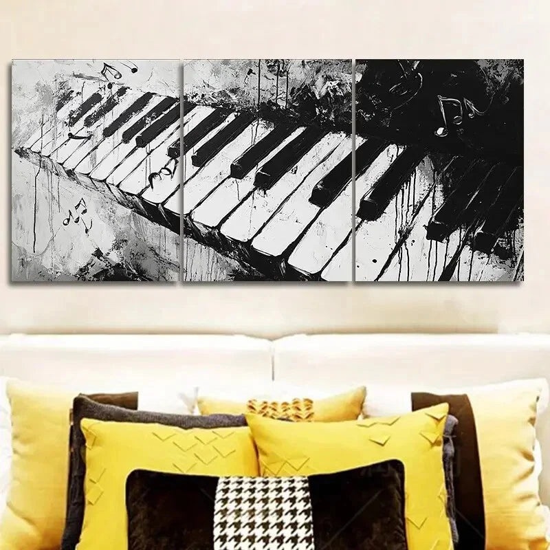 3pcs Black and White Piano Keyboard Metal Print Ready to Hang Art