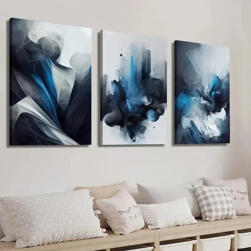 3pcs Modern Minimalist Blue and Gray Abstract Wall Art Set Canvas Unframed - High Quality Print 100% Australian Made Wall Canvas