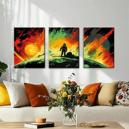 3pcs Astronaut Space Adventure Sci-Fi Perfect Wall Art Set Canvas Framed 40x60cm - High Quality Print 100% Australian Made Wall Canvas Ready to Hang