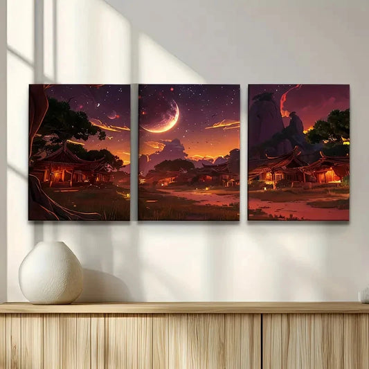 3pcs Classic Japanese Landscape Paintings Metal Print Ready to Hang Art