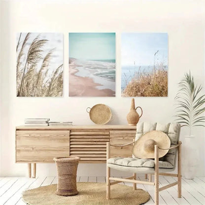 3pcs Neutral Beach Coastal House Décor Perfect Wall Art Set Canvas Framed 40x60cm - High Quality Print 100% Australian Made Wall Canvas Ready to Hang