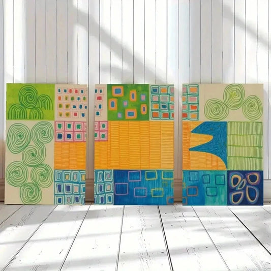 3pcs Swirls Circles & Geometric Patterns Metal Print Ready to Hang Art