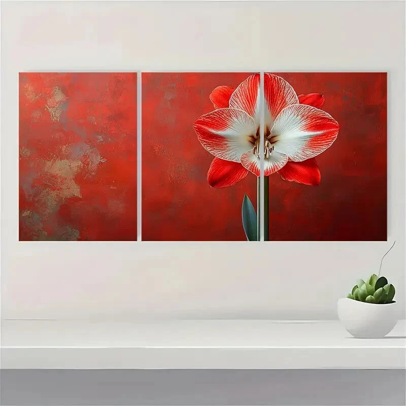 3pcs Amaryllis Flower Art Nature Metal Print Ready to Hang Art