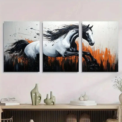 3pcs Abstract Black White Horse Metal Print Ready to Hang Art