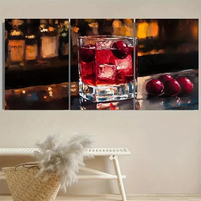 3pcs Vodka Cranberry Alcohol Bar Design Metal Print Ready to Hang Art