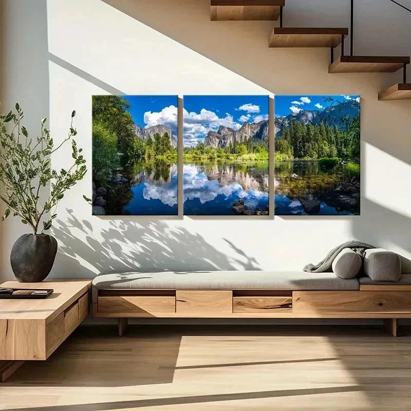 3pcs Art with Mountains Lake and Forest Wall Art Set Canvas Framed 40x60cm - High Quality Print 100% Australian Made Wall Canvas Ready to Hang