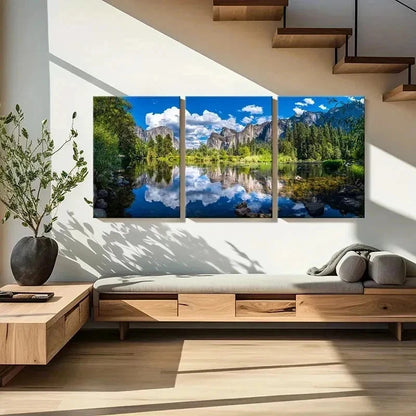 3pcs Art with Mountains Lake and Forest Wall Art Set Canvas Framed 40x60cm - High Quality Print 100% Australian Made Wall Canvas Ready to Hang