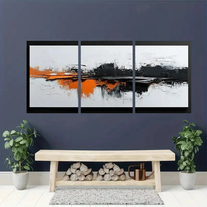 3pcs White and Brown Geometric Design Metal Print Ready to Hang Art