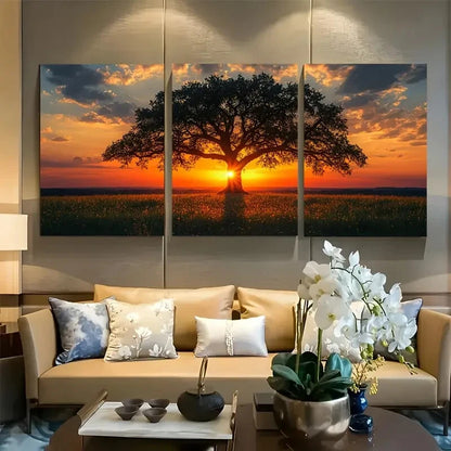 3pcs Whimsical Old Oak at Sunset Metal Print Ready to Hang Art