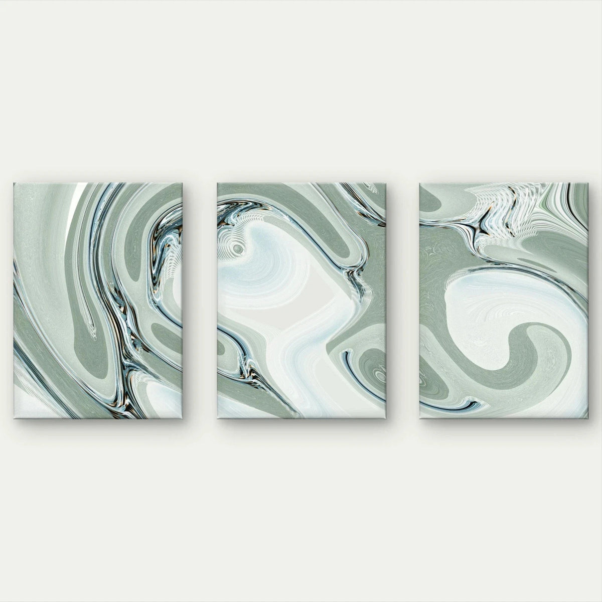 3pcs Modern Abstract Sage Green and White Fluid Wall Art Set Canvas Framed 50x70cm - High Quality Print 100% Australian Made Wall Canvas Ready to Hang