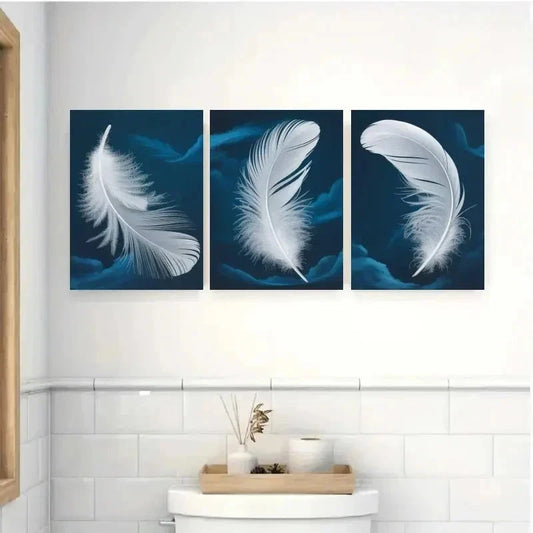 3pcs White Feather Canvas Wall Art Set Canvas Framed 40x60cm - High Quality Print 100% Australian Made Wall Canvas Ready to Hang