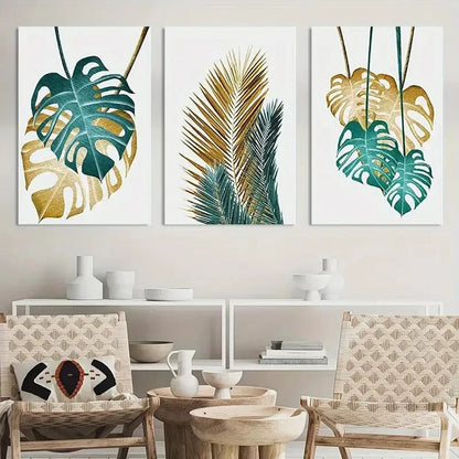 3pcs Painting Tropical Leaves Metal Print Ready to Hang Art