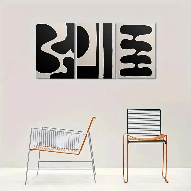 3pcs Modern Abstract Black and White Minimalist Metal Print Ready to Hang Art