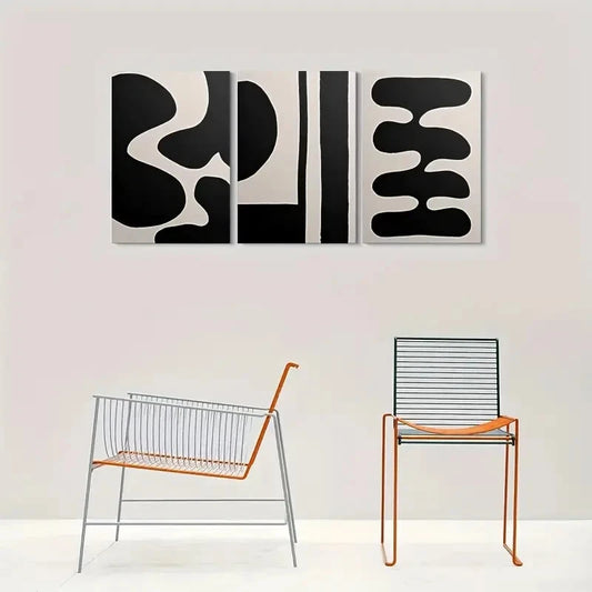 3pcs Modern Abstract Black and White Minimalist Metal Print Ready to Hang Art