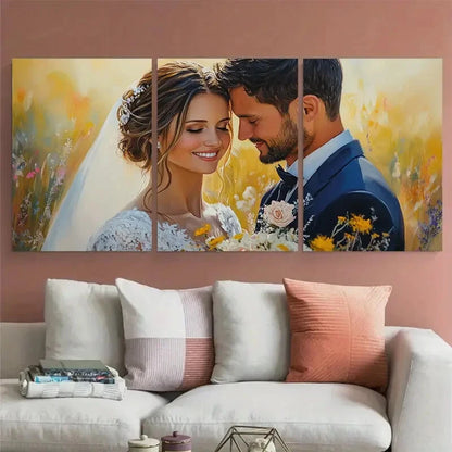 3pcs Wedding Couple Portrait Floral Design Metal Print Ready to Hang Art