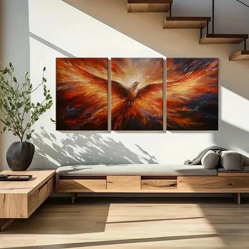 3pcs Phoenix Fire Wings Radiance Light Wall Art Canvas Unframed - High Quality Print 100% Australian Made Wall Canvas