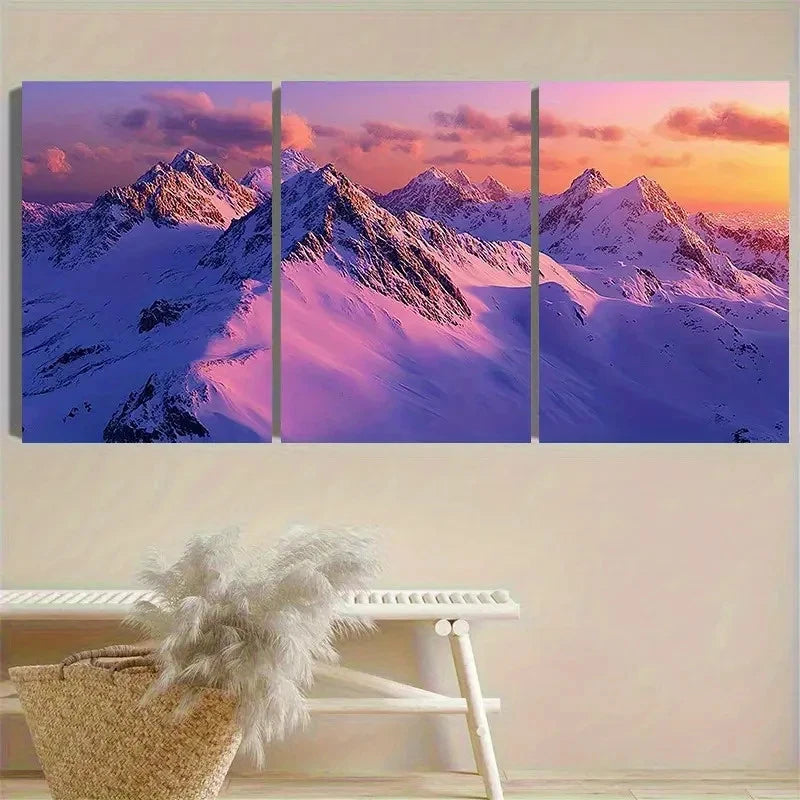 3pcs Sunrise Over Snowy Mountains Wall Art Set Canvas Framed 60x90cm - High Quality Print 100% Australian Made Wall Canvas Ready to Hang