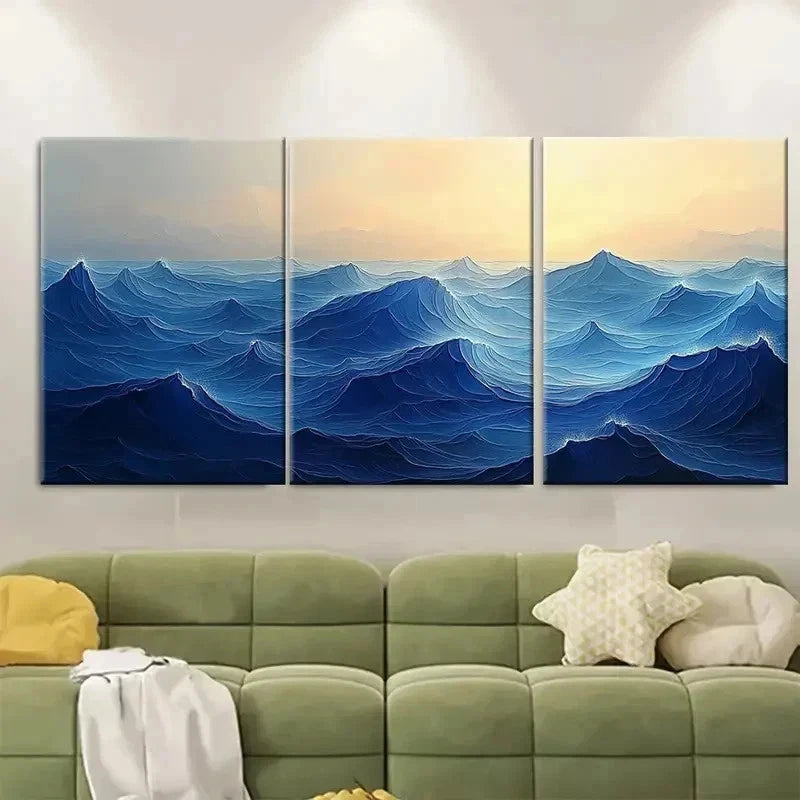 3pcs Abstract Geometric Sea Waves RI Wall Art Set Canvas Framed 60x90cm - High Quality Print 100% Australian Made Wall Canvas Ready to Hang