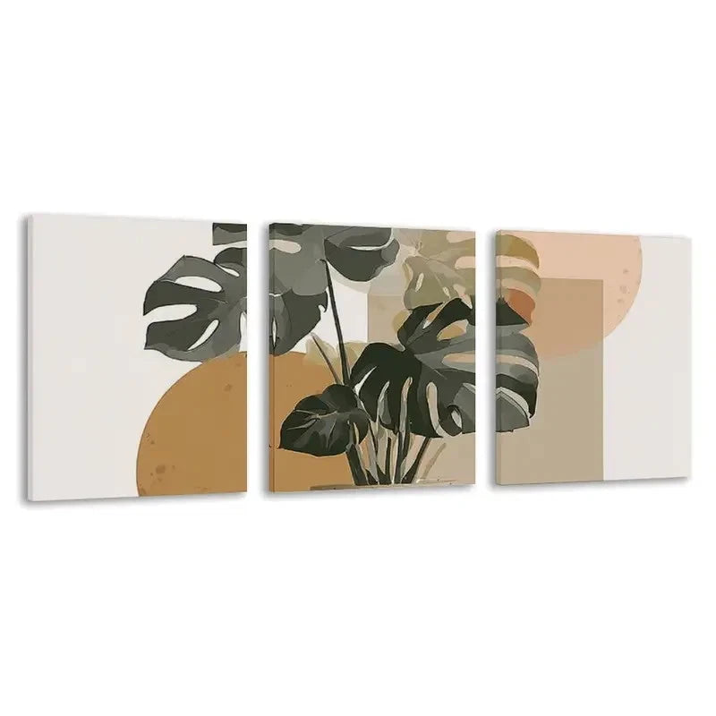 3pcs Modern Abstract Monstera Leaves Nature Art Wall Art Set Canvas Framed 40x60cm - High Quality Print 100% Australian Made Wall Canvas Ready to Hang