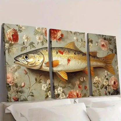 3pcs Vintage Fish Antique Inspired Botanical Wall Art Set Canvas Unframed - High Quality Print 100% Australian Made Wall Canvas