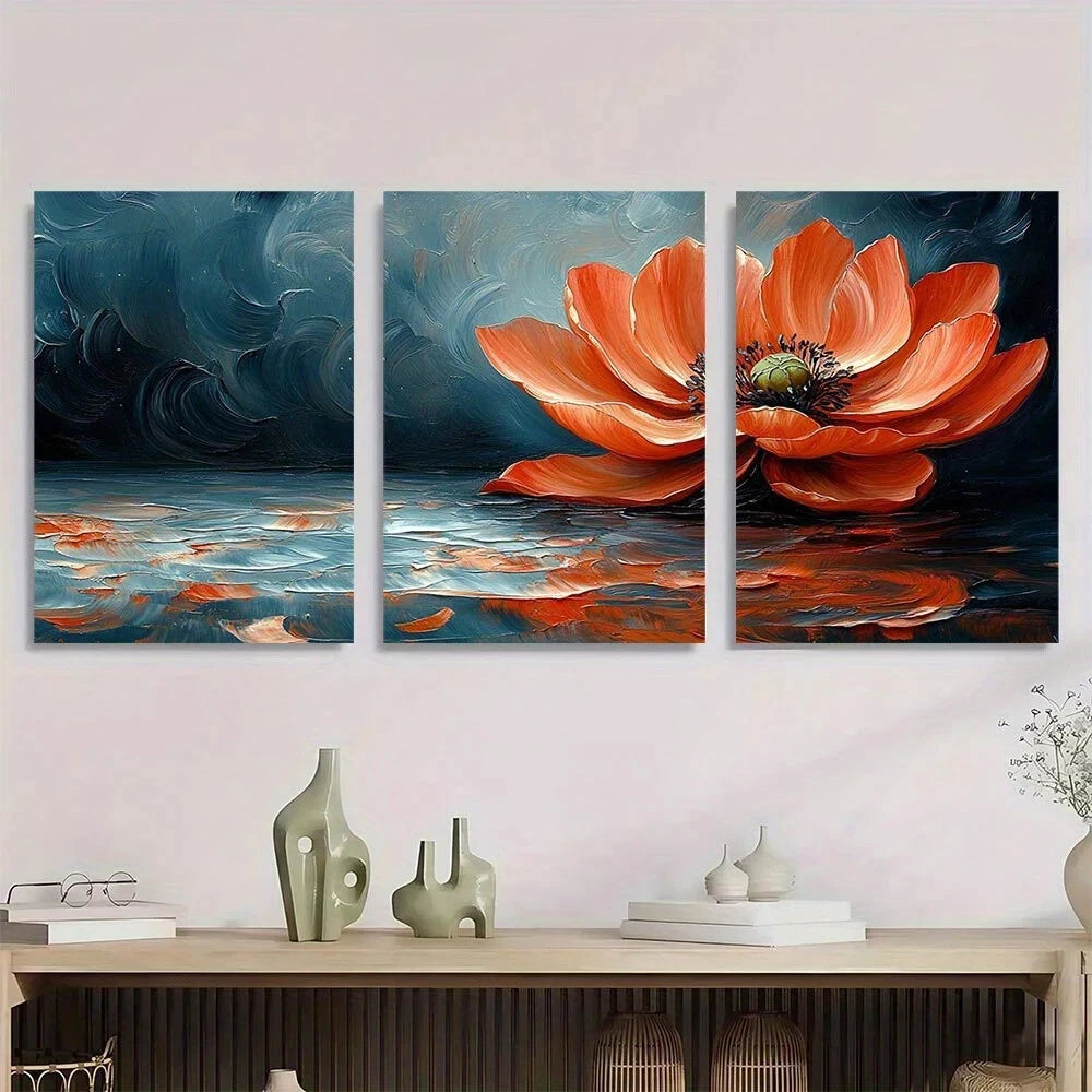 3pcs Abstract Flower Painting Metal Print Ready to Hang Art