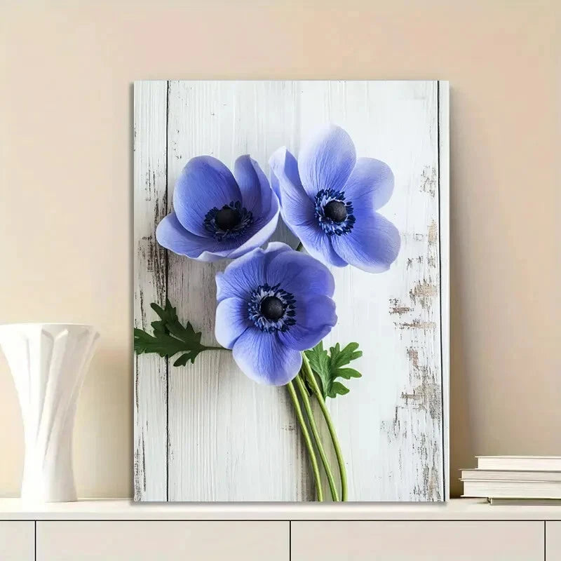 Blue Anemone Flowers 3D Floral Blue 40x60cm Metal Print Ready to Hang