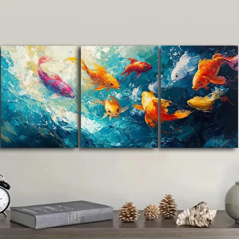 3pcs Featuring An Infinite School Of Fish Metal Print Ready to Hang Art