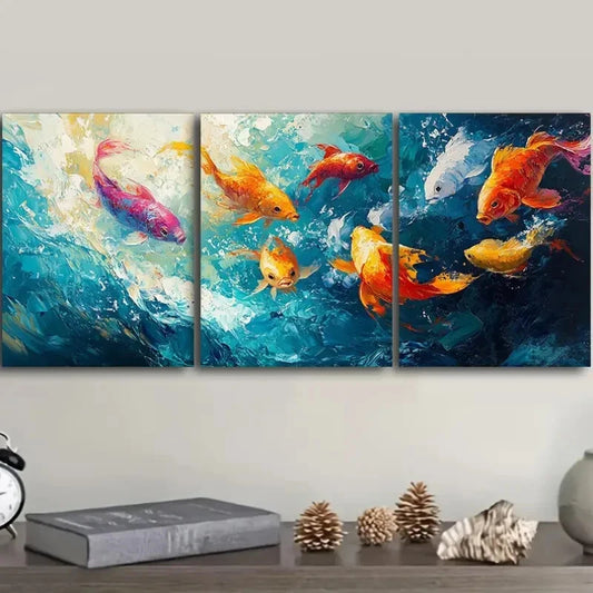 3pcs Featuring An Infinite School Of Fish Metal Print Ready to Hang Art