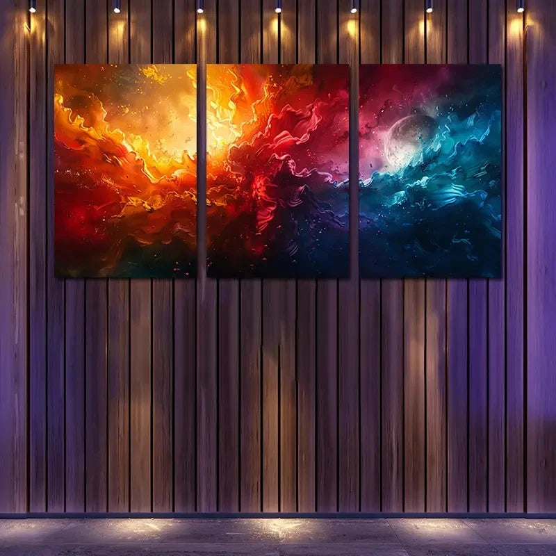 3pcs Cosmic Creation Of Fire And Ice Art Wall Art Set Canvas Framed 40x60cm - High Quality Print 100% Australian Made Wall Canvas Ready to Hang