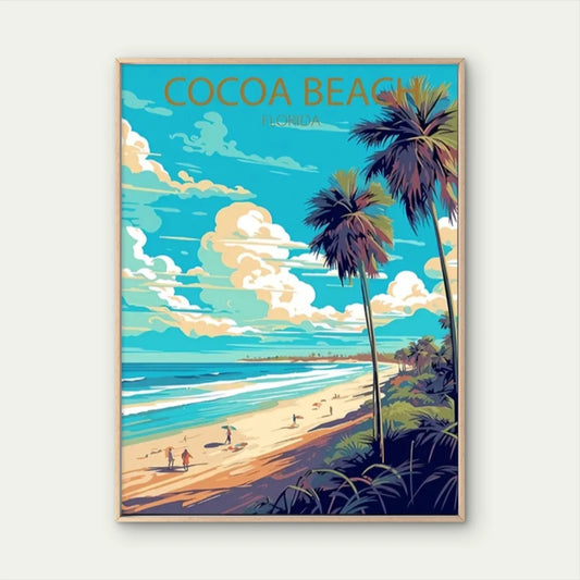 Florida Cocoa Beach Scenery Art Featuring Travel Poster Print Wall Art