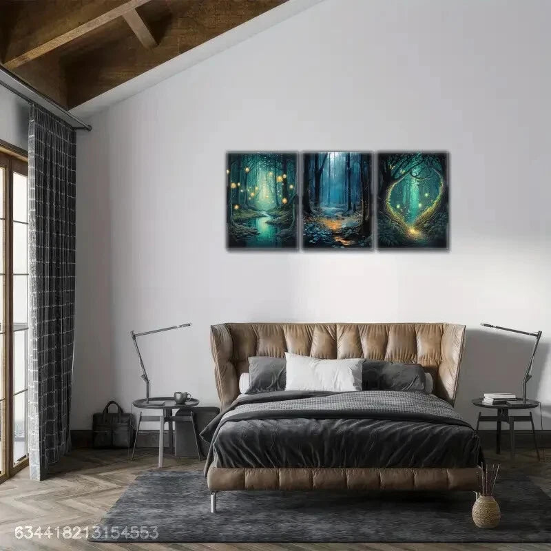 3pcs Aesthetic Visual Language Forest and Light Metal Print Ready to Hang Art
