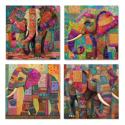 4pcs Colorful Elephant Wall Art Canvas Framed