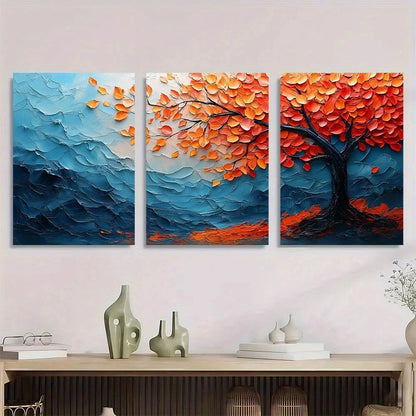 3pcs Modern Abstract Autumn Leaf Tree Metal Print Ready to Hang Art