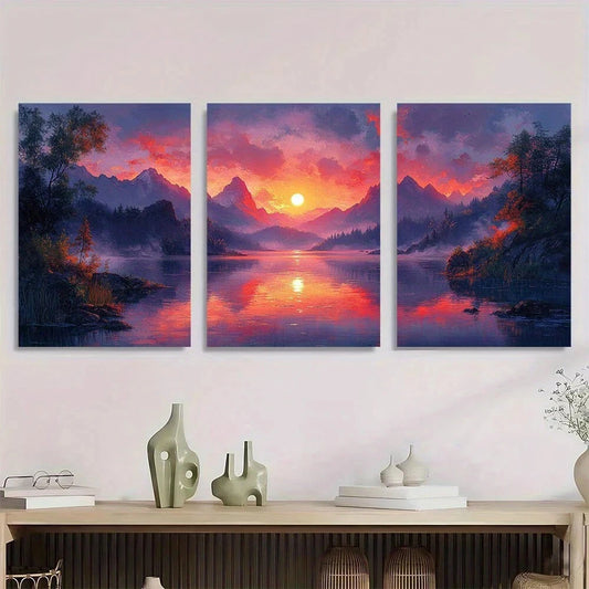 3pcs Nature Scenery Purple Themed Metal Print Ready to Hang Art