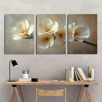 3pcs Elegant White Freesia Floral Art Prints Metal Print Ready to Hang Art