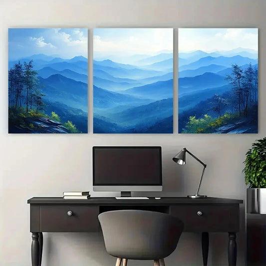 3pcs Blue Ridge Mountains North Carolina Landscape Metal Print Ready to Hang Art