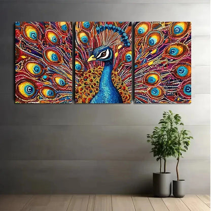 3pcs PeaRooster Feather Colorful Metal Print Ready to Hang Art