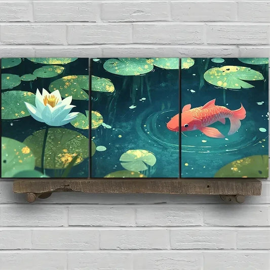 3pcs Koi Swimming in the Pond Wall Art Set Canvas Framed 40x60cm – High Quality Print 100% Australian Made Wall Canvas Ready to Hang - Bella Home Decor