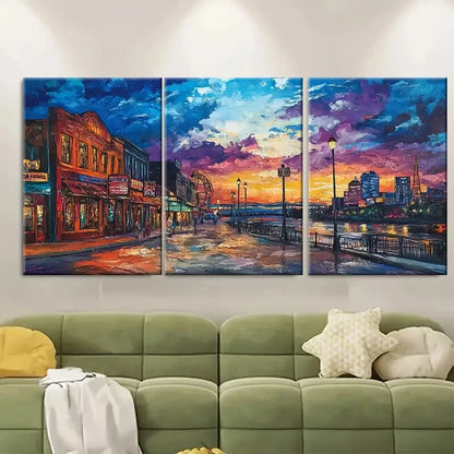 3pcs Memphis Sunset Nighttime Cityscape Perfect Wall Art Set Canvas Framed 40x60cm - High Quality Print 100% Australian Made Wall Canvas Ready to Hang