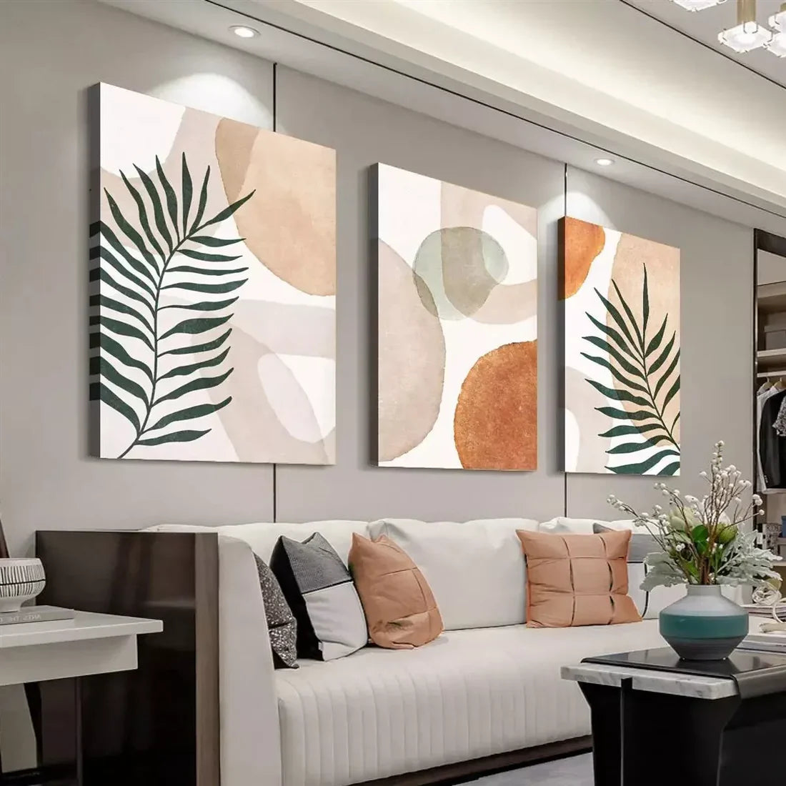 3pcs Warm Neutral Tones Abstract Shapes Wall Art Set Canvas Unframed - High Quality Print 100% Australian Made Wall Canvas