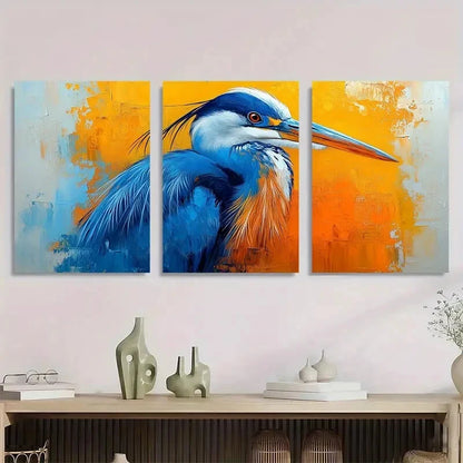 3pcs Vibrant Blue Heron Abstract Nature Metal Print Ready to Hang Art