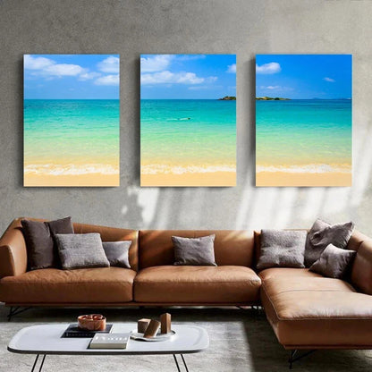 3pcs Bright Blue Tropical Beach Metal Print Ready to Hang Art